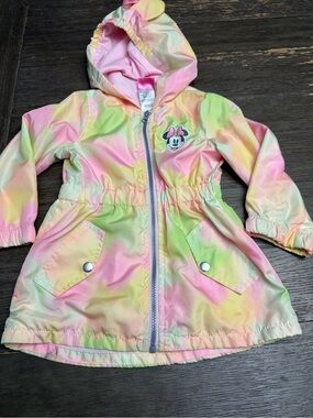 Disney Girls Pink Pastel Rainbow Hooded  rain Jacket 3T
